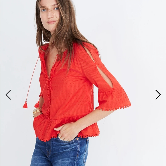 Madewell Peekaboo Pom-Pom Top SZ.XS - Picture 2 of 10